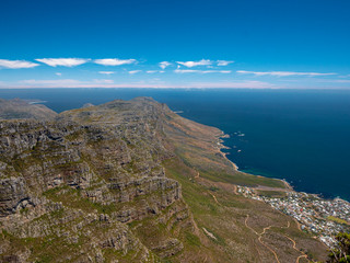 Fototapeta na wymiar Top View from Table Mountain to Cape Town City and surrounding nature