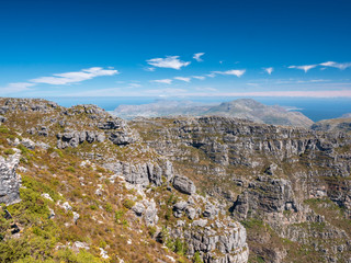 Fototapeta na wymiar Top View from Table Mountain to Cape Town City and surrounding nature