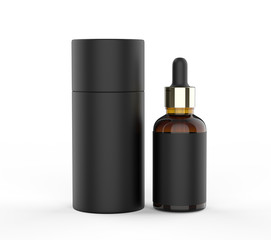 Blank dropper bottle with paper tube packaging for branding, 3d render illustration.