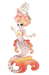 Mermaid with rococo hair
