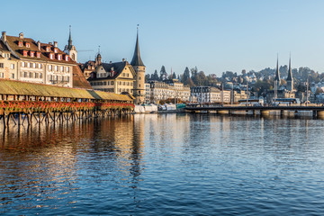 Lucerne reflected in the water in a sunny day