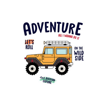 mountain car color text line trip adventure wild explorer boy tee illustartion art vector