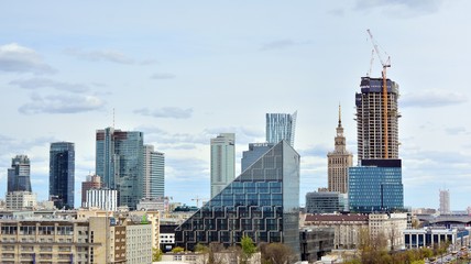 Aerial view of modern skyscrapers and buildings of the city.