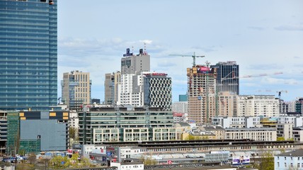 Aerial view of modern skyscrapers and buildings of the city.