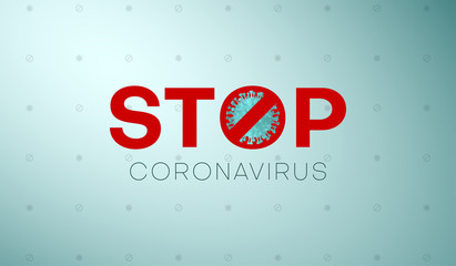 Stop Covid-19 sign with realistic 3d blue viral cells, vector Illustration