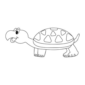 Turtle.Outline drawing.Children s coloring book.Black and white image.Cartoon style.Vector illustration