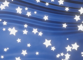 Abstract background with white stars and blue background with waves. 3D rendering.