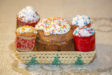 Colorful freshly baked delicious festive cake for Orthodox Easter on the table