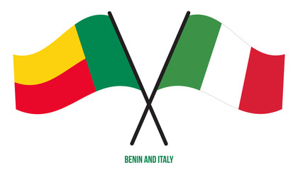 Benin and Italy Flags Crossed And Waving Flat Style. Official Proportion. Correct Colors