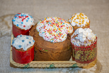 Colorful freshly baked delicious festive cake for Orthodox Easter on the table