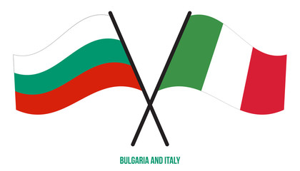 Bulgaria and Italy Flags Crossed And Waving Flat Style. Official Proportion. Correct Colors