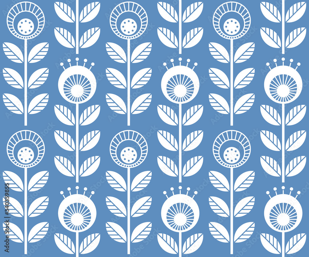 Wall mural Scandinavian folk style flowers, seamless vector pattern