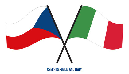 Czech Republic and Italy Flags Crossed And Waving Flat Style. Official Proportion. Correct Colors