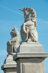 Fototapeta na wymiar Unicorn and Lion Sculpture, Portsmouth