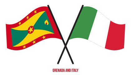 Grenada and Italy Flags Crossed And Waving Flat Style. Official Proportion. Correct Colors