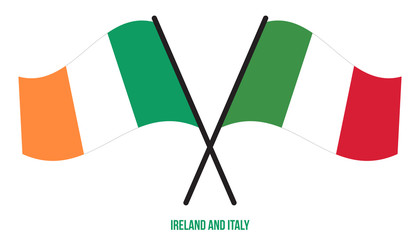 Ireland and Italy Flags Crossed And Waving Flat Style. Official Proportion. Correct Colors