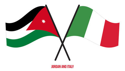 Jordan and Italy Flags Crossed And Waving Flat Style. Official Proportion. Correct Colors