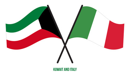 Kuwait and Italy Flags Crossed And Waving Flat Style. Official Proportion. Correct Colors