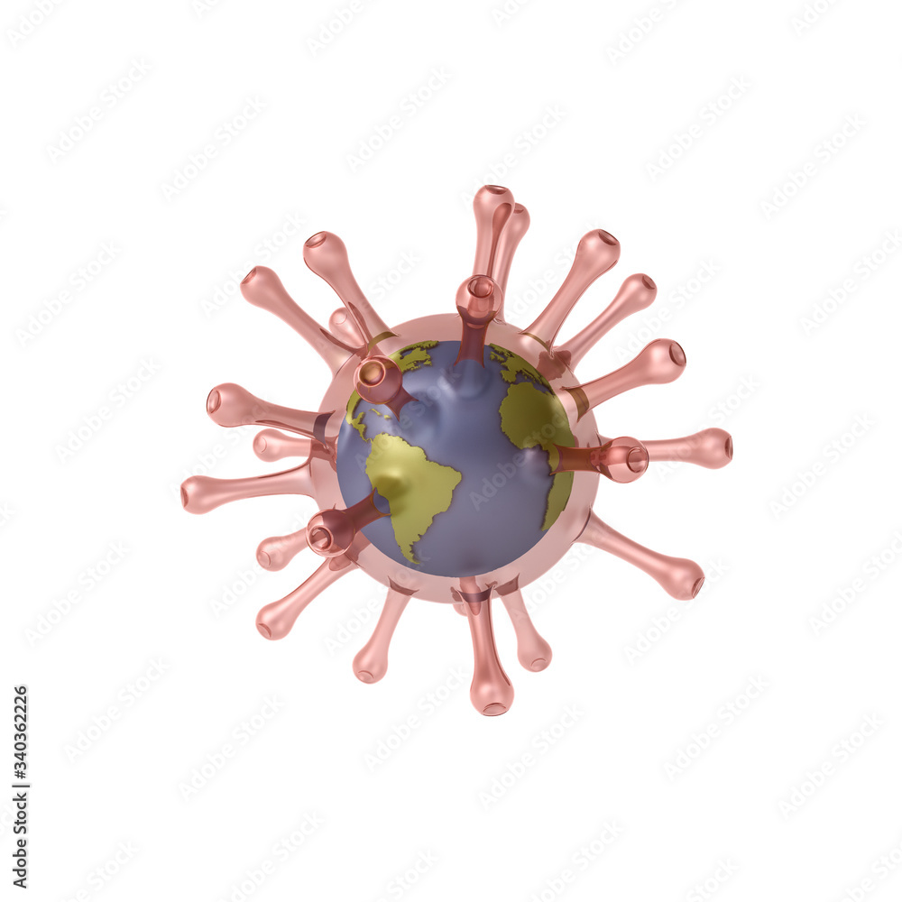 Poster transparent virus with globe map in it creative idea concepts isolated on white background 3d render