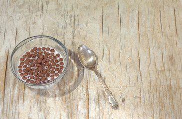 Breakfast of sweet cereals with milk