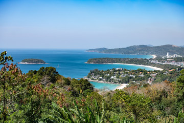 Fototapeta na wymiar Phuket, panoramic landscape photo of Phuket Island from viewpoint in Karon Province