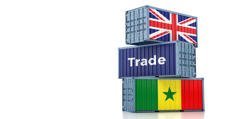 Fototapeta na wymiar Shipping containers with United Kingdom and Myanmar flag. 3D Rendering 