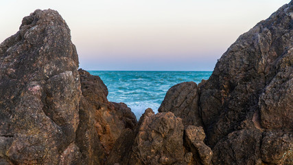 Rocky mountains and the sea,cliff beach