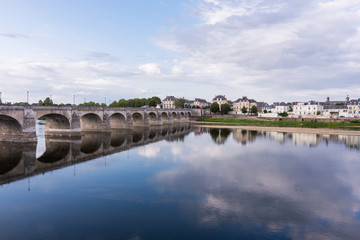 Fototapeta na wymiar Exterior view of the beautiful city of Saumur with its castle in the Loire Valley, France (Europe)