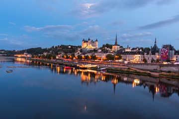 Fototapeta premium Exterior view of the beautiful city of Saumur with its castle in the Loire Valley, France (Europe)