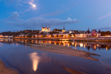 Fototapeta na wymiar Exterior view of the beautiful city of Saumur with its castle in the Loire Valley, France (Europe)