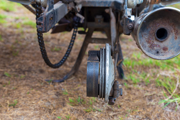 Motorcycle brake parts that are damaged awaiting repair