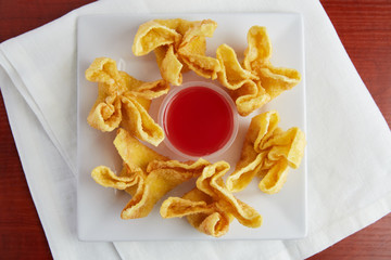 Classic Chinese crab rangoon with dipping sauce