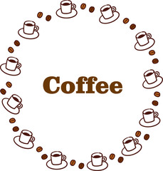コーヒーとコーヒー豆丸フレーム　文字有