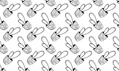 Cute hand drawn vector cactuse in the pots. pattern illustration