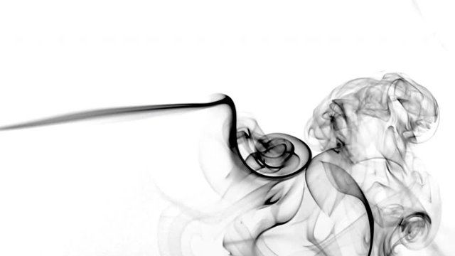 Black smoke or vape on white background slow motion