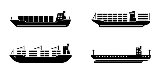 Set of large cargo ships. Modern container sea vessel.