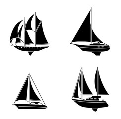 Set of sailing ships. Vintage sailing boats.