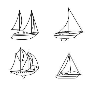 Set of sailing ships. Vintage sailing boats.