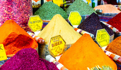 Spices stall in grand bazaar of Istanbul, Turkey.	