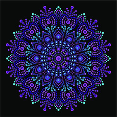 Spot painting point to point. Abstract design of mandala in dot paint style. Aboriginal-style dot painting. Yoga t shirt design