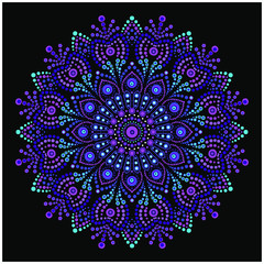 Spot painting point to point. Abstract design of mandala in dot paint style. Aboriginal-style dot painting. Yoga t shirt design