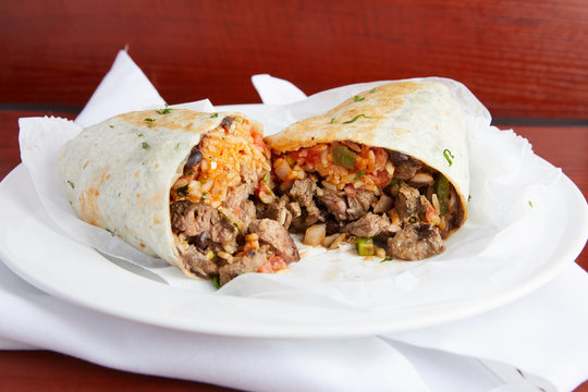 Classic Mexican style steak burrito