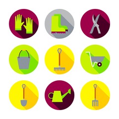 Flat Garden Tools Icon Set