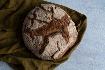 Homemade Freshly Baked Country Bread made from wheat and whole grain flour