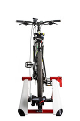 Bicycle on roller at home isolates on white background. Training bike at home