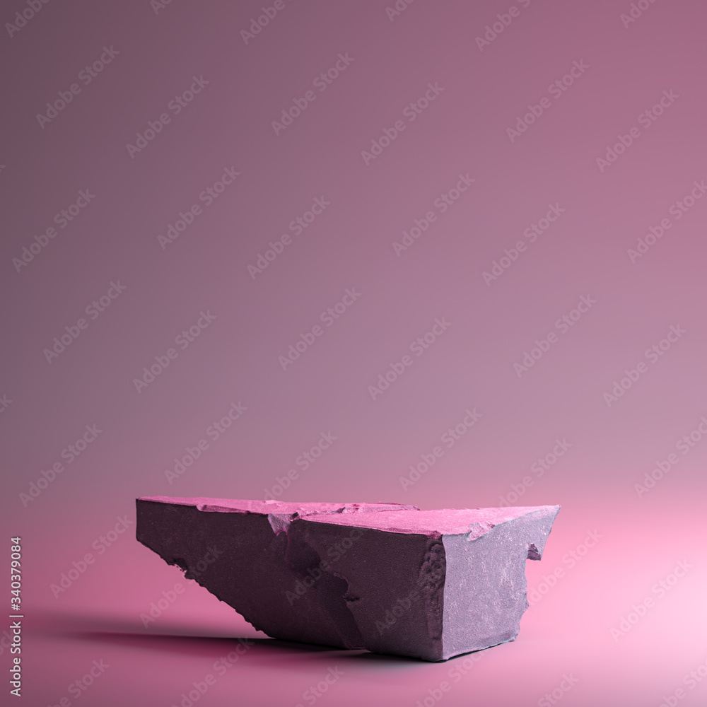 Poster modern showcase made from stone or concrete on neon pink and violet background. copy space. 3d rende