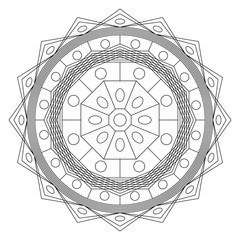 Circular pattern in form of mandala for Henna Mehndi or tattoo decoration. Decorative ornament in ethnic oriental style, vector illustration. Coloring book page.