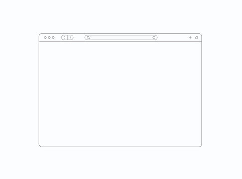Browser template outline with blank place for website. Internet page concept for desktop, pad and smartphone. Minimalistic clean browser window in line style. Abstract vector mockup.