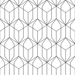 Geometric seamless pattern in outline style. Luxury texture with hexagons and rhombus. Abstract diamond shapes wrapping template. Black intersecting lines on white background. EPS8 vector illustration