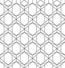 Geometric seamless pattern. Outline luxury texture with hexagons and triangles. Diamond and triangular shapes wrapping template. Intersecting lines on white background. EPS8 vector illustration.